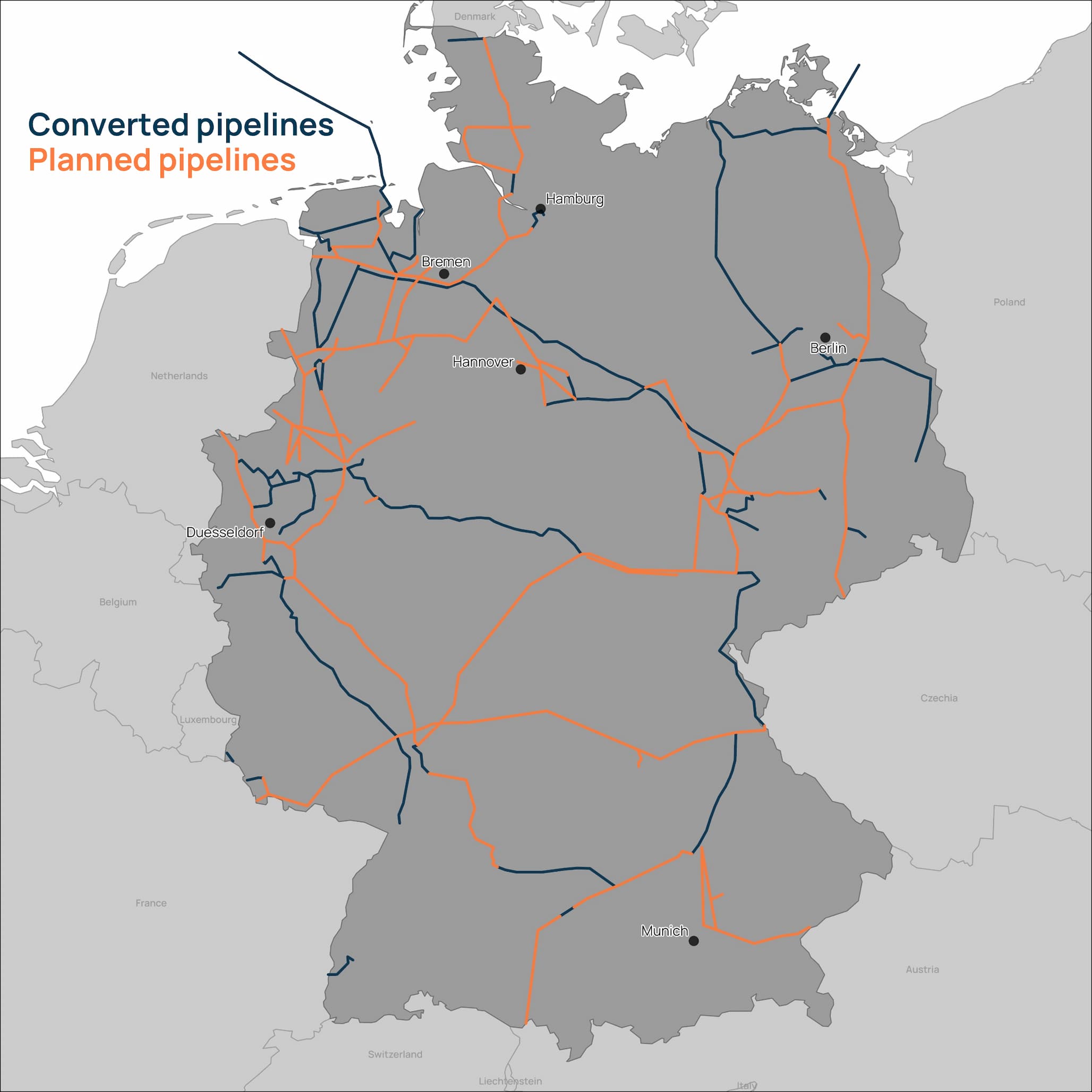 Germany proposed hydrogen pipeline network Orennia